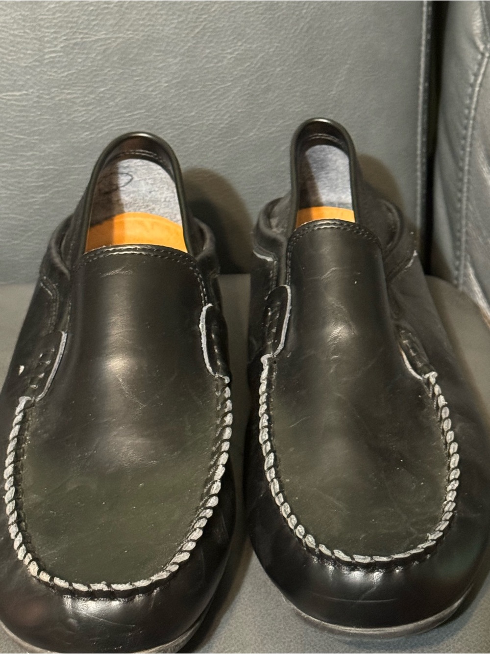 Men's Black Leather Slip-On Moccasin Loafers